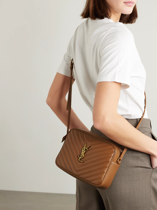 The Luxe Chevron Camera Bag - Tan / Camel
