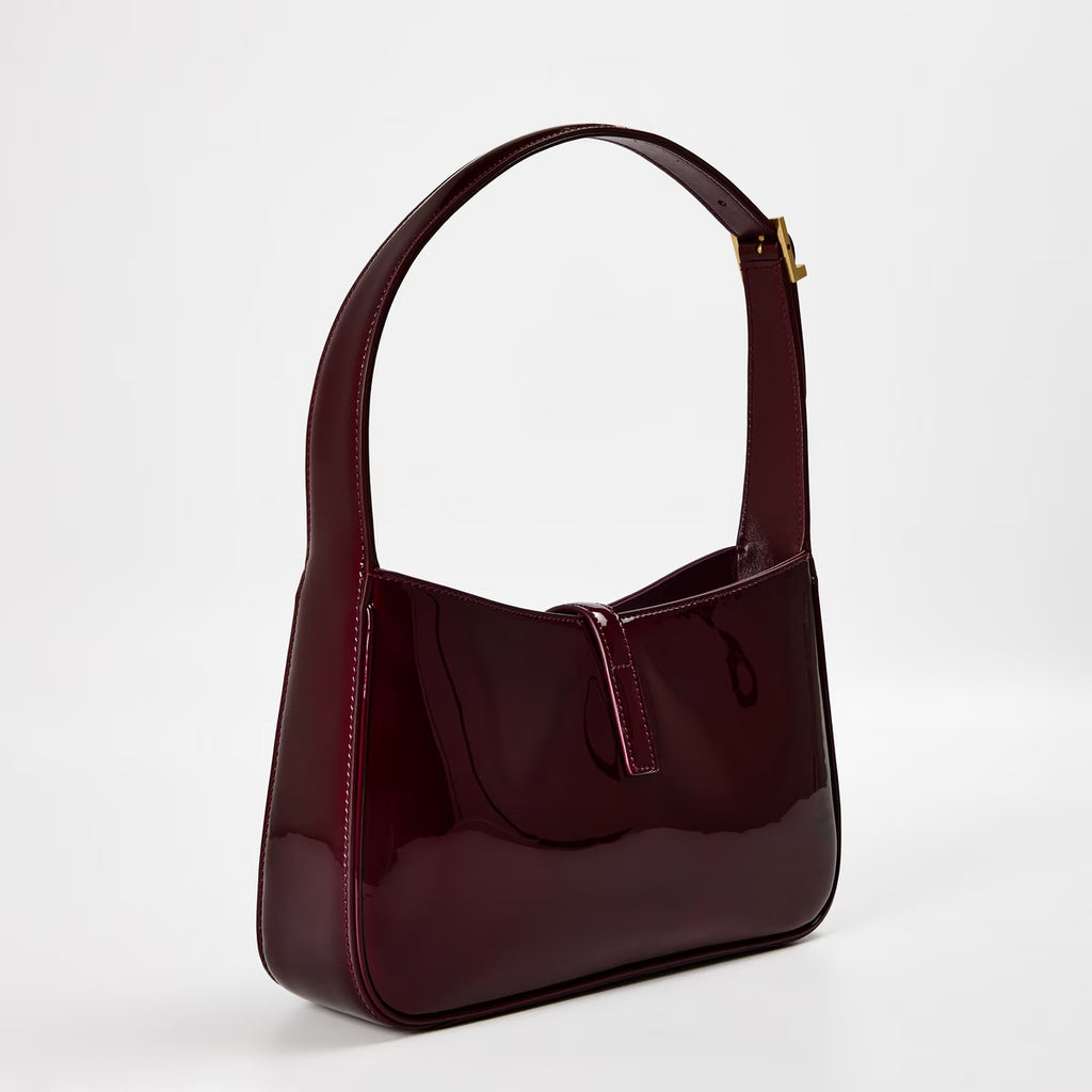The Patent Hobo Bag - Burgundy / Wine