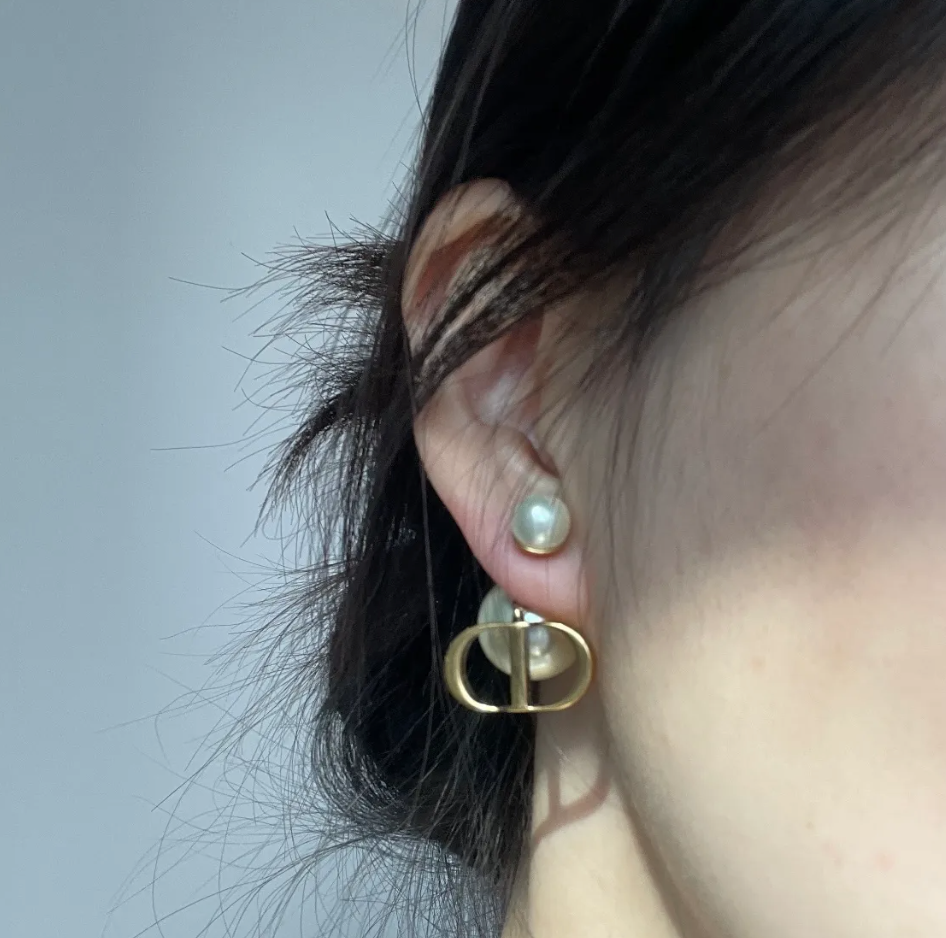 Antique Gold Pearl Studs | Vintage Asymmetric Earrings