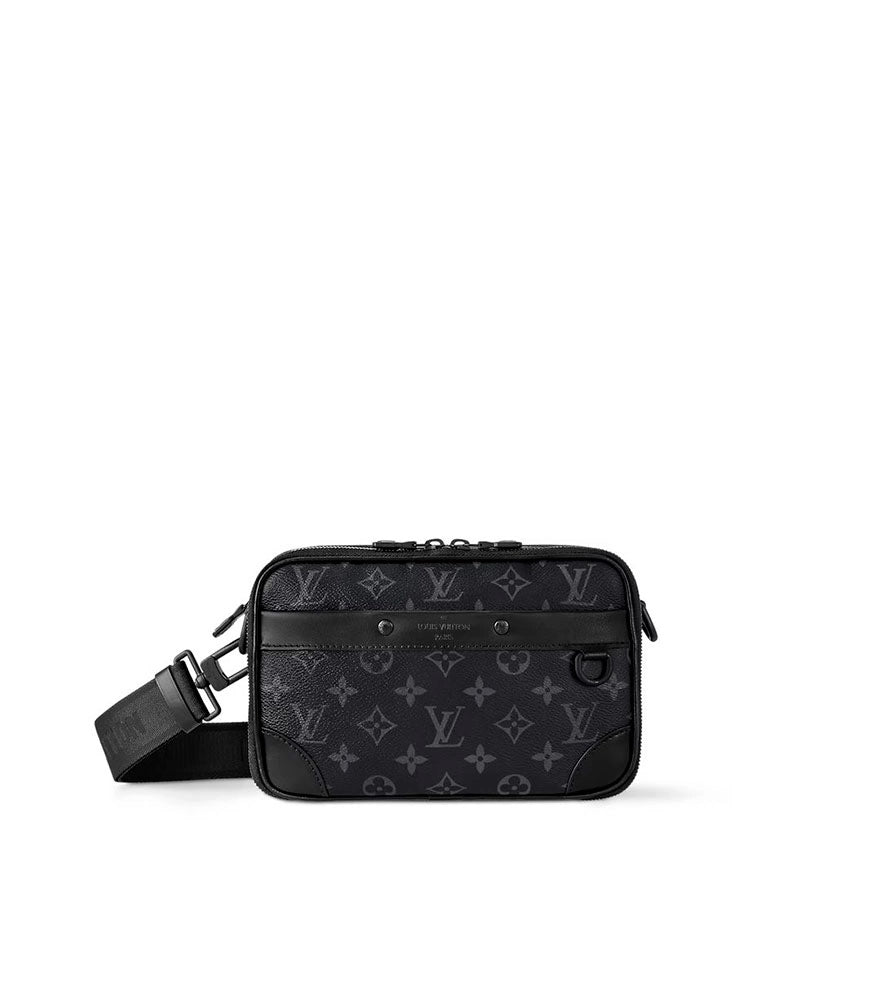 Black patterned bag on a white background