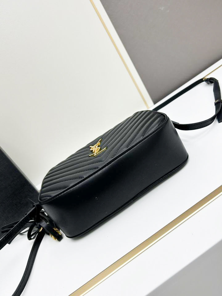 Classic Quilted Camera Bag | Black Leather with Gold Hardware