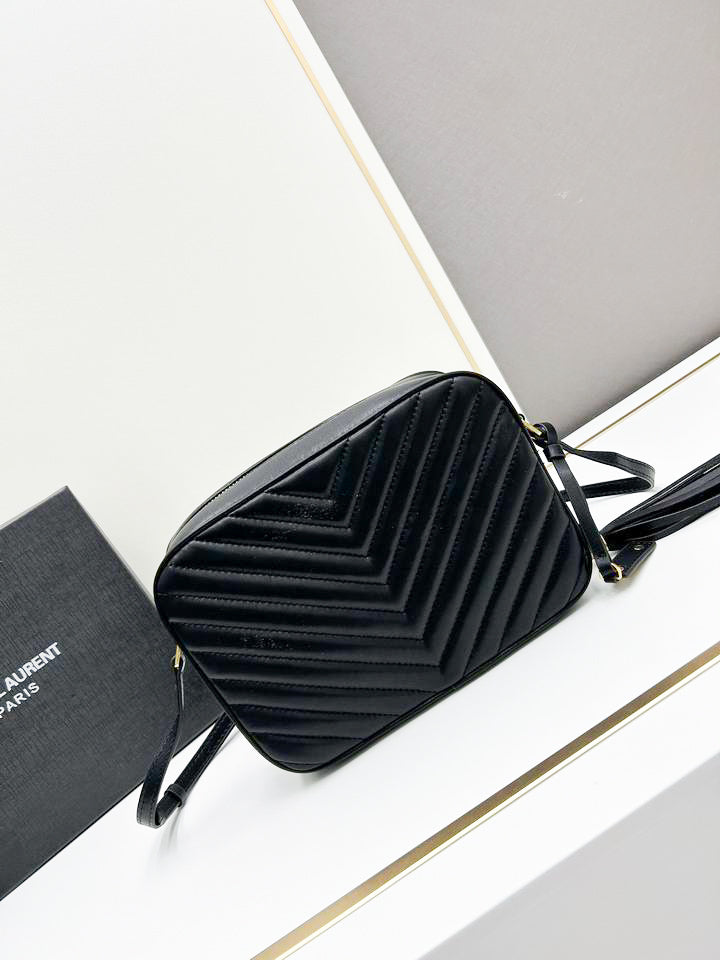 Classic Quilted Camera Bag | Black Leather with Gold Hardware