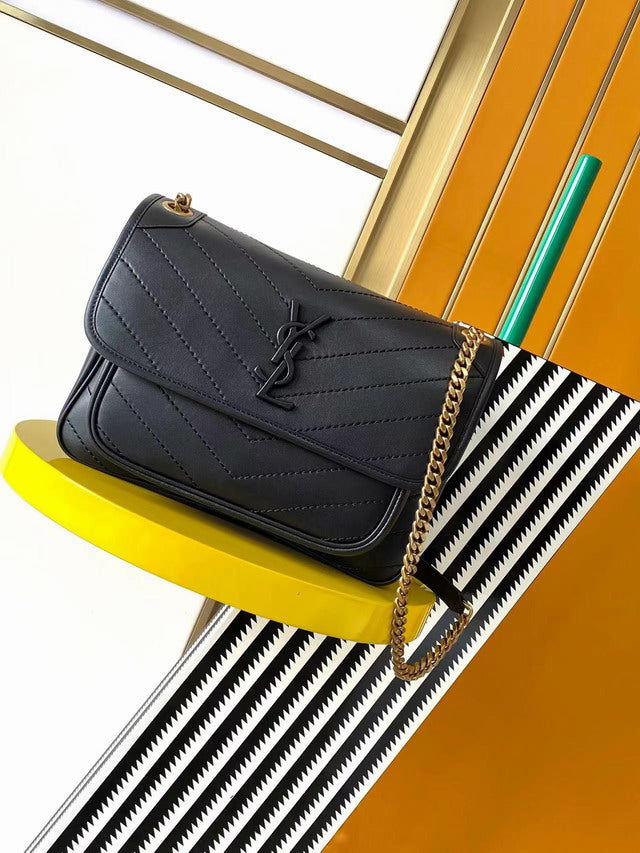 The Niki Medium Chain Bag - Black Vintage Leather | The Rock Chic Icon