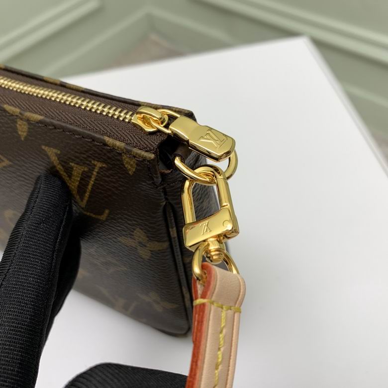 Close up of durable coated canvas in brown check pattern with gold zipper detail.