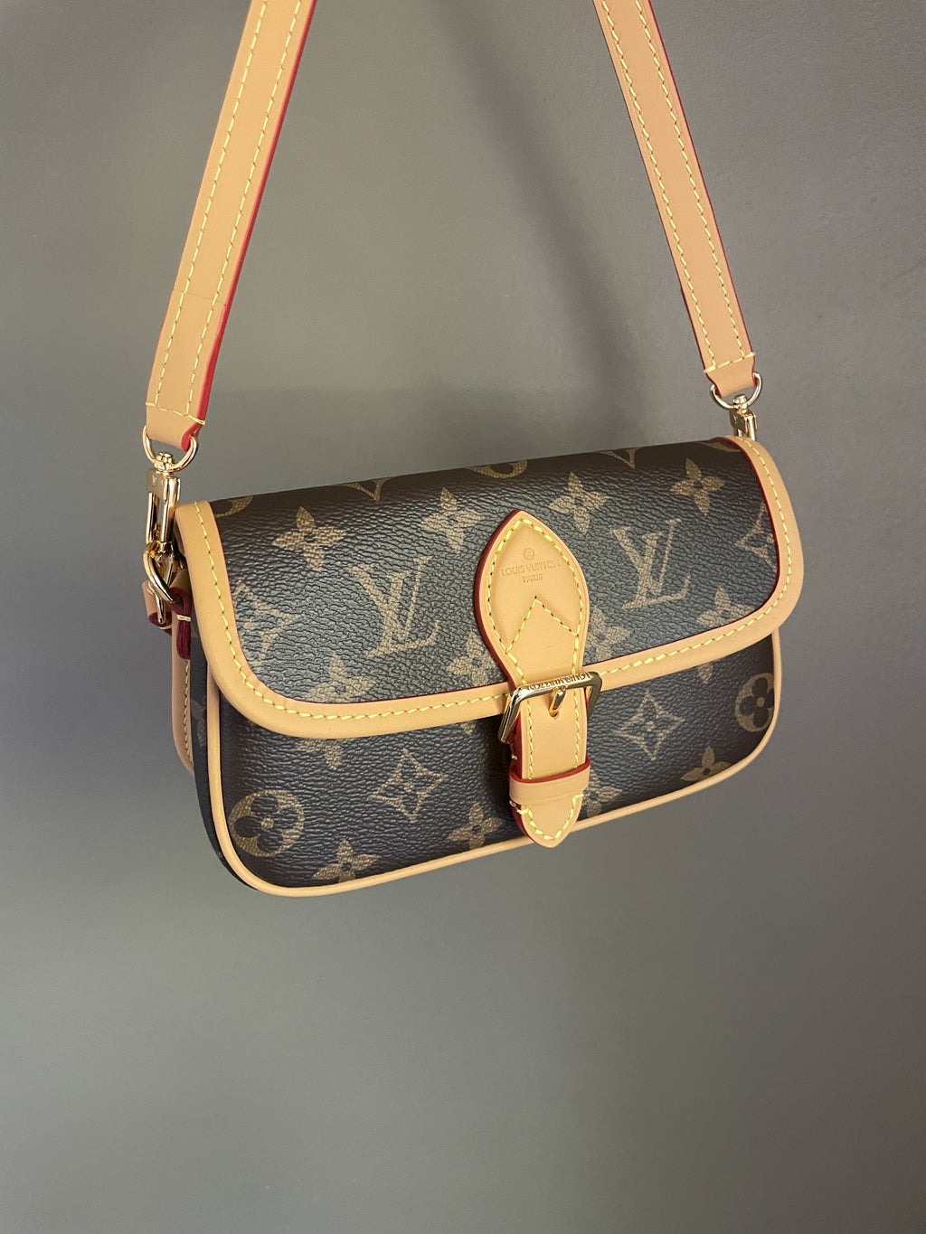 Mini monogram satchel with top handle, vintage style bag fits smartphone.